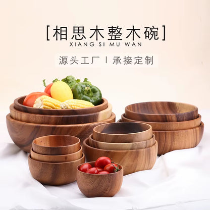 Acacia Woodensoup Bowl Fruit Wooden Household Kitchen Bowl Cutlery Basin Fruit Bowl Salad Bowl Storage Woodbowl Bowls Kitchen