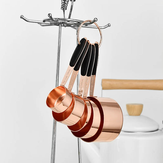 Measuring Cup Stainless Steel Plated Copper Rose Gold Kitchen Accessories Baking Bartending Measuring Spoon Cooking Tools Set