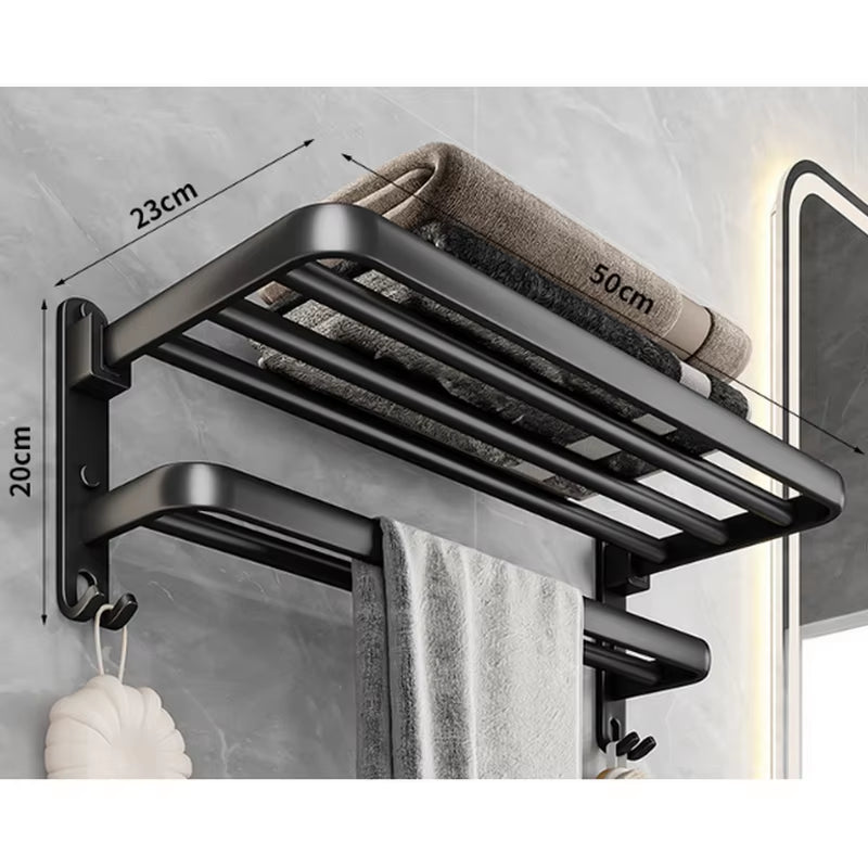Aluminum Towel Rack with No-Punch Installation - Bathroom Storage Solution