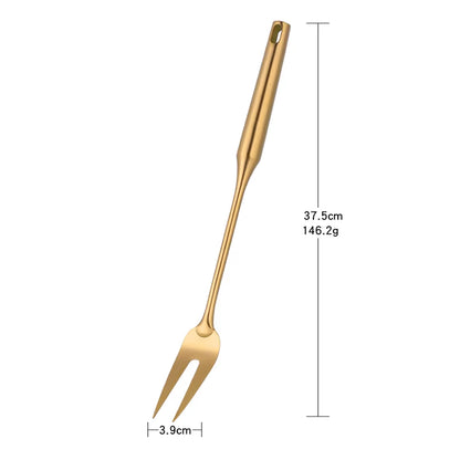 1-10PCS Stainless Steel Cookwarlong Handle Set Gold Cooking Utensils Scoop Spoon Turner Ladle Cooking Tools Kitchen Utensils Set