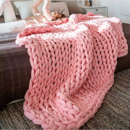 Chunky Merino Wool Blanket Thick Large Yarn Roving Knitted Blanket Winter Warm Plaid Throw Blankets Sofa Bed Blanket
