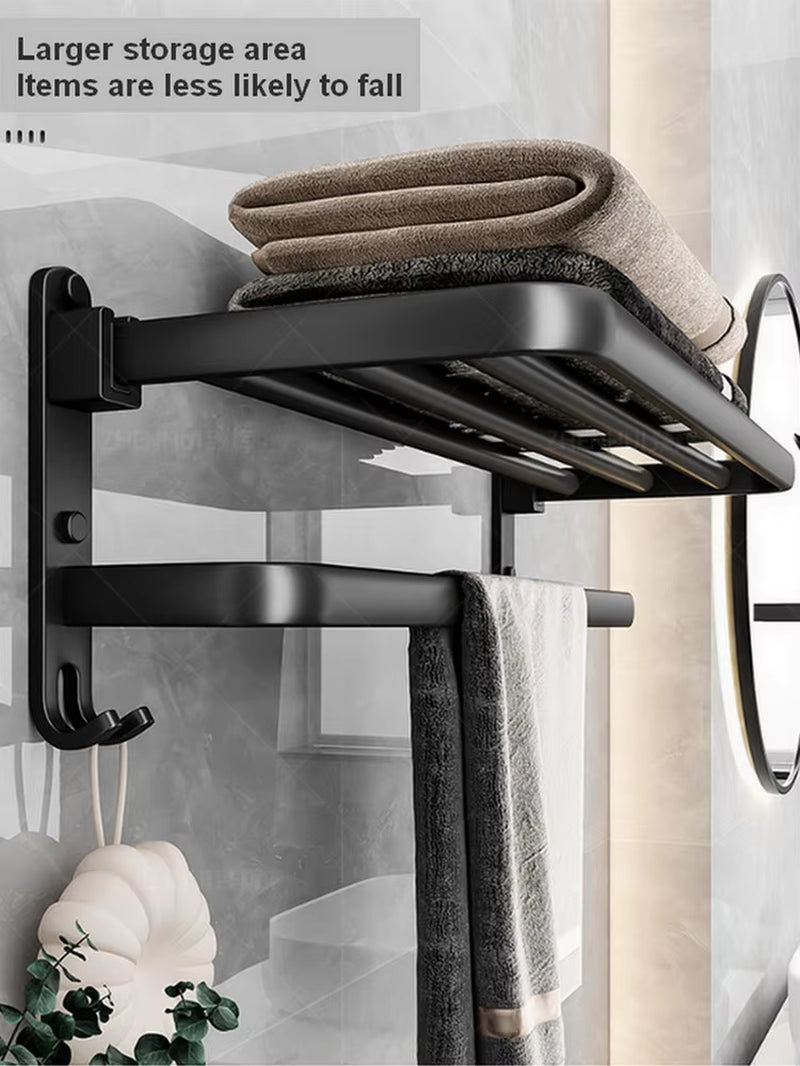 Aluminum Towel Rack with No-Punch Installation - Bathroom Storage Solution
