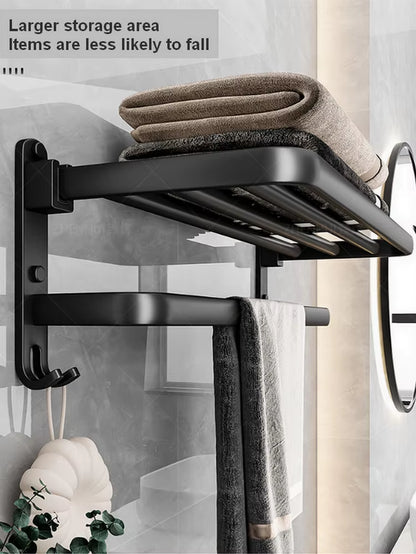 Aluminum Towel Rack with No-Punch Installation - Bathroom Storage Solution