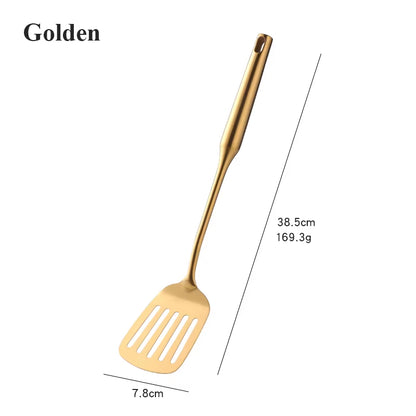 1-10PCS Stainless Steel Cookwarlong Handle Set Gold Cooking Utensils Scoop Spoon Turner Ladle Cooking Tools Kitchen Utensils Set