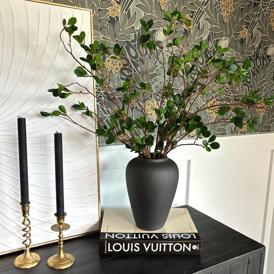 Matte Black Ceramic Vase Set with Milan Faux Stems